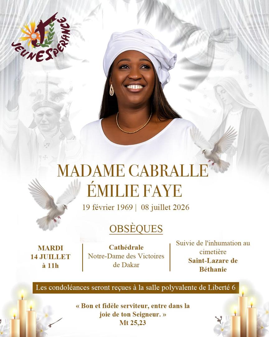 Affiche officielle des obsèques d'Émilie Faye Cabralle